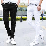 夏季黑白色小脚裤商务小西裤青年男士休闲裤修身型男生薄款长裤子