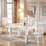 欧式白色黄玉大理石餐桌椅组合  长方形木质烤漆餐桌一桌4椅6椅