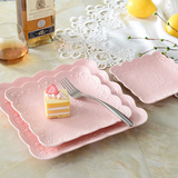 水果饼干糖果下午茶蛋糕点心甜品骨瓷浮雕正四方形陶瓷纯粉色盘子