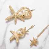 韩国发饰品 海边度假海洋风 金属海星贝壳珍珠发夹发卡头饰女