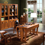 全实木现代中式书桌组合 简约现代电脑桌台式桌家用书柜橡木组合