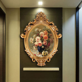 欧式纯手绘印象古典花卉油画客厅餐厅过道装饰画壁画玄关圆框挂画