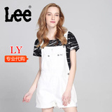 Lee正品代购 夏薄女士时尚白色全棉牛仔短裤背带裤 L15519AM92FE