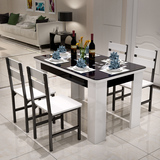 简约现代餐桌钢化玻璃圆角长方形餐桌椅组合小户型饭桌6人4