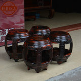 【韵来】老挝大红酸枝黑料整木雕刻蝙蝠鼓凳/矮凳/绣墩/换鞋凳