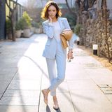 2016春夏新款韩版纯色OL气质修身小西服长裤休闲职业套装女两件套