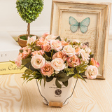 新品 仿真玫瑰绢花 欧式假花玫瑰花家居客厅餐桌摆件装饰花艺