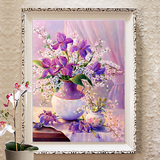 新款魔方钻石画客厅满钻卧室欧式紫色花瓶系列点钻石十字绣花卉图
