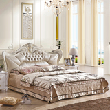 皮床欧式真皮床双人床大小户型1.5米1.8米橡木雕花美式主卧室软床