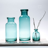 梵格田园清新简约透明蓝绿色玻璃 装饰 花插 干花水植物培植瓶子