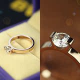 韩版1克拉钻戒指女 单钻18K玫瑰金婚对戒 钛钢防敏保色闺蜜礼物