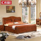 现代中式实木床1.8米橡胶木1.5双人床高箱床储物床单人成人婚床