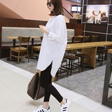 韩国孕妇衬衫 2016春装纯棉欧美风经典茧型气质白色宽松长袖V领衫