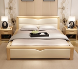 全实木床白蜡木双人床婚床1.5米1.8米北欧现代简约中式软包靠背