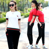 2016情侣运动套装夏季韩版新款短袖长裤跑步运动服休闲时尚两件套