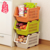 日本进口可叠加塑料收纳筐厨房水果蔬菜置物架夹缝整理储物筐