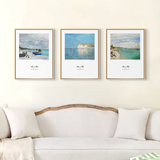 三联画莫奈海滩风景油画家庭装饰画客厅沙发壁画卧室床头挂画温馨