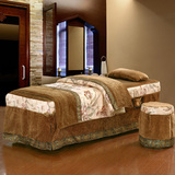 欧式美容床罩四件套紫色高档按摩院专用床套全棉80宽通用定做