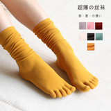 夏季韩版防蚊五指袜子 女日系超薄纯色天鹅绒丝袜棉堆堆袜 糖果色