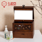 弘艺堂欧式创意木质化妆箱复古梳妆盒带镜手提化妆品收纳盒大容量