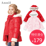 安奈儿女童装冬季款 专柜正品 红色超短款棉衣服袄子AG345477