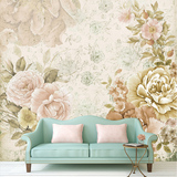 复古花卉大型壁画 北欧怀旧手绘客厅墙纸 温馨无缝电视背景墙壁纸