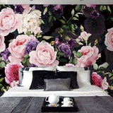 欧式暗色壁纸 客厅3d电视背景墙壁纸无缝卧室花朵油画大型壁画
