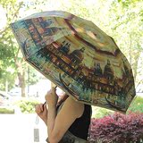 安娜淑双层油画伞超强防晒遮阳太阳伞防紫外线折叠晴雨伞创意雨伞