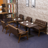 咖啡厅沙发 咖啡馆甜品店西餐厅休闲实木双人皮沙发卡座桌椅组合