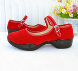 老北京布鞋黑色女单鞋高跟广场舞鞋红色现代舞蹈鞋中跟软底妈妈鞋