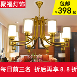 新中式吊灯古铜色玻璃铁艺吊灯卧室餐厅书房客厅布艺吊灯工程灯