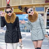 2016反季促销韩版冬装女士中长款修身加厚大码毛领羽绒棉袄外套潮