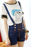 夏季新款韩版时尚可拆卸牛仔背带裤女休闲显瘦学生连吊带连体短裤