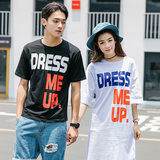 韩国情侣装夏装2016新款短袖T恤字母学生上衣韩范中长款连衣裙潮