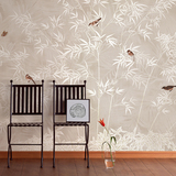 中式工笔画墙纸新古典花鸟竹子 客厅电视背景墙壁纸 无纺布壁画