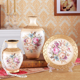 欧式陶瓷花瓶三件套奢华家居客厅酒柜摆件结婚礼物插花花器装饰品