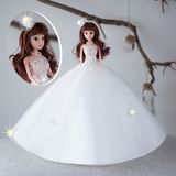 芭比娃娃婚纱大裙拖尾时尚3D真眼儿童节生日礼物玩具新娘公主女孩