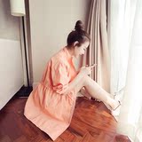 2016春装新款韩版青春时尚中长款抽绳收腰橘色风衣休闲宽松外套女