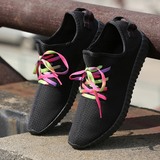 夏季新款韩版透气运动鞋网面椰子潮鞋彩色鞋带休闲鞋情侣款洞洞鞋