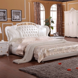 皮床软床欧式 1.8米真皮床太子床婚床1.5米实木雕花白色 厂家直销