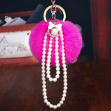 韩国创意礼品可爱花朵钥匙挂件兔毛绒毛球汽车钥匙扣女包挂饰链圈