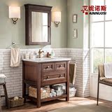 做旧浴室柜美式乡村洗脸盆洗手柜进口橡胶木实木浴室柜