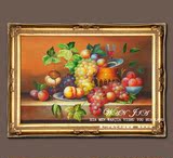 手绘餐厅油画欧式有框装饰画壁画玄关卧室横古典静物水果单幅名画