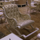 欧式摇椅 美式实木摇摇椅真皮阳台休闲逍遥老人椅小户型沙发白色