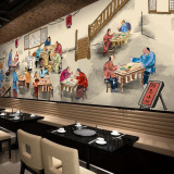 3D个性中国风饮食文化壁纸壁画无纺布餐厅饭店装修烧烤火锅店墙纸