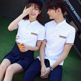 情侣装夏装2016年新款上衣韩范短袖衬衫蜜月韩版学生班服学院风潮