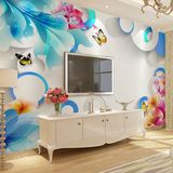 3D立体电视背景墙壁纸壁画卧室中式环保客厅沙发墙布蝴蝶圈圈蓝色