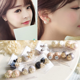 韩国珍珠双面优雅甜美气质女耳钉带钻925纯银防过敏水钻耳环耳饰