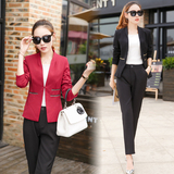 2016秋季新款时尚套装韩版修身长袖小西装两件套气质名媛职业装女