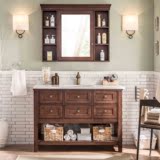 美式乡村落地式浴室柜橡木组合复古脸盆镜柜实木做旧洗手台洗漱柜